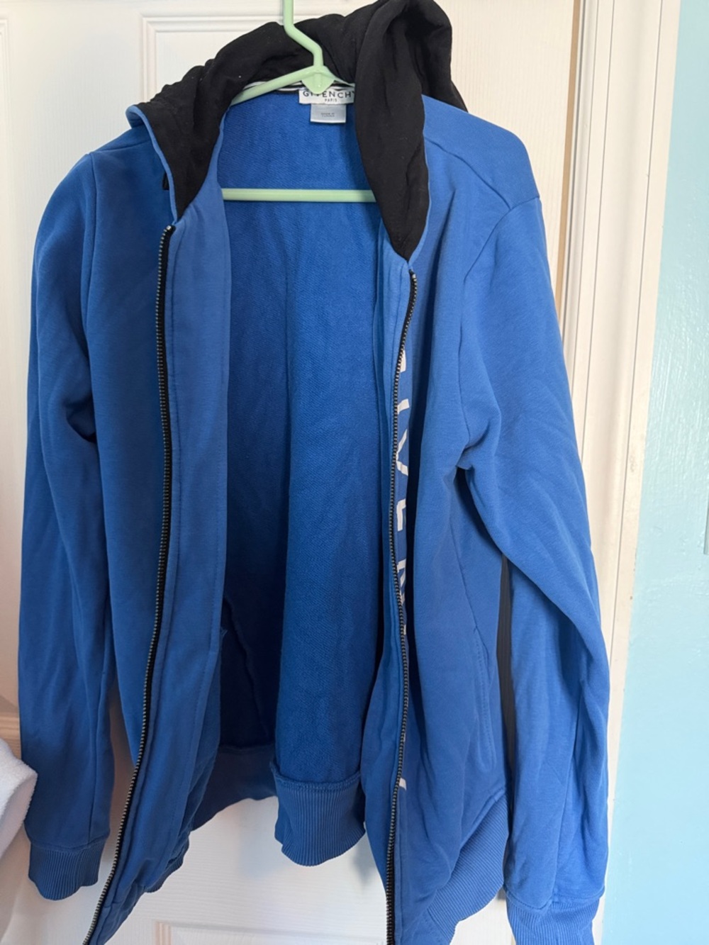 Givenchy Blue Zip Hoodie with Black Hood Lining